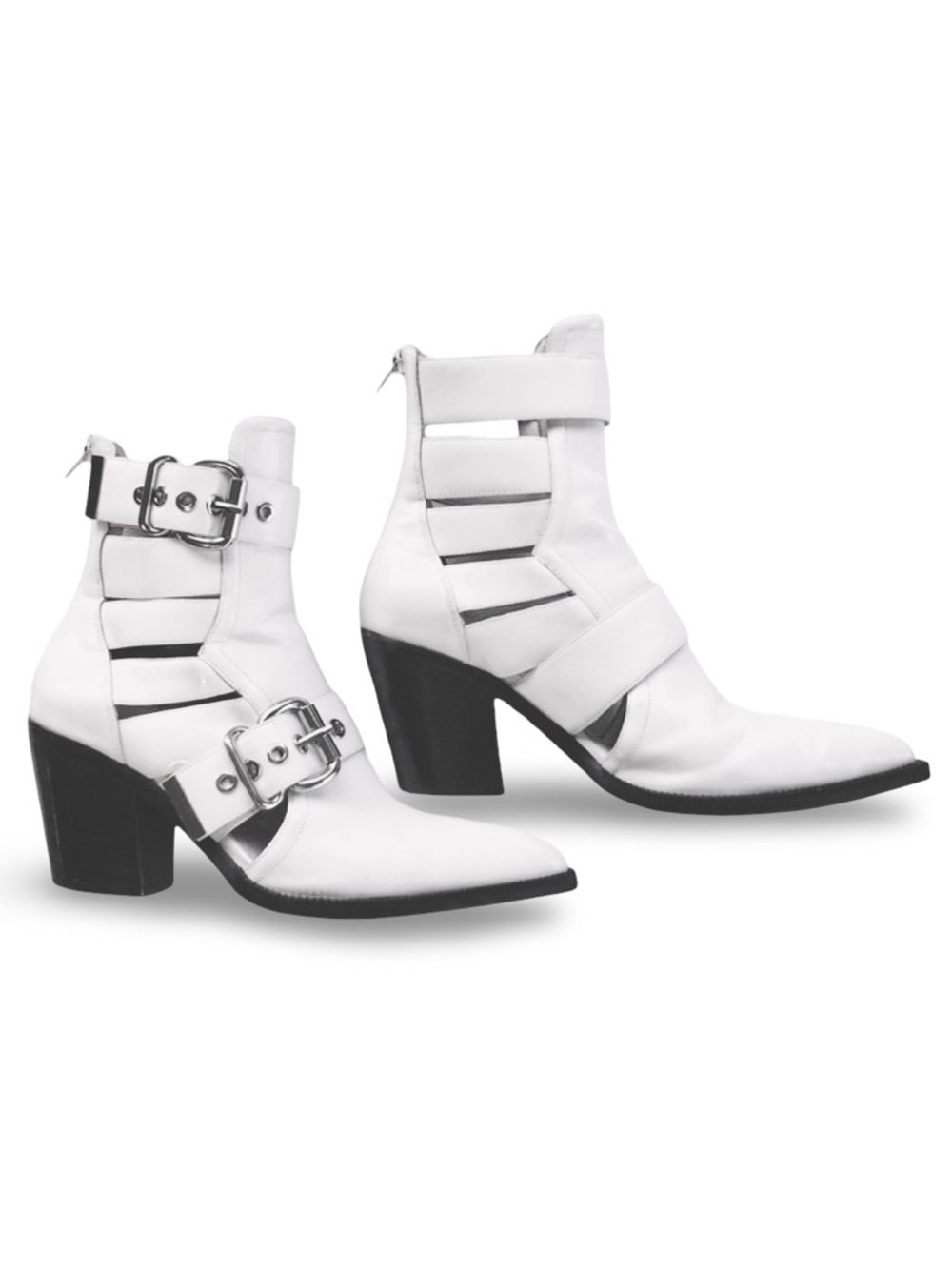 Jeffrey Campbell Guadalupe White Leather Ankle Bootie Size 8 - Picture 6 of 9